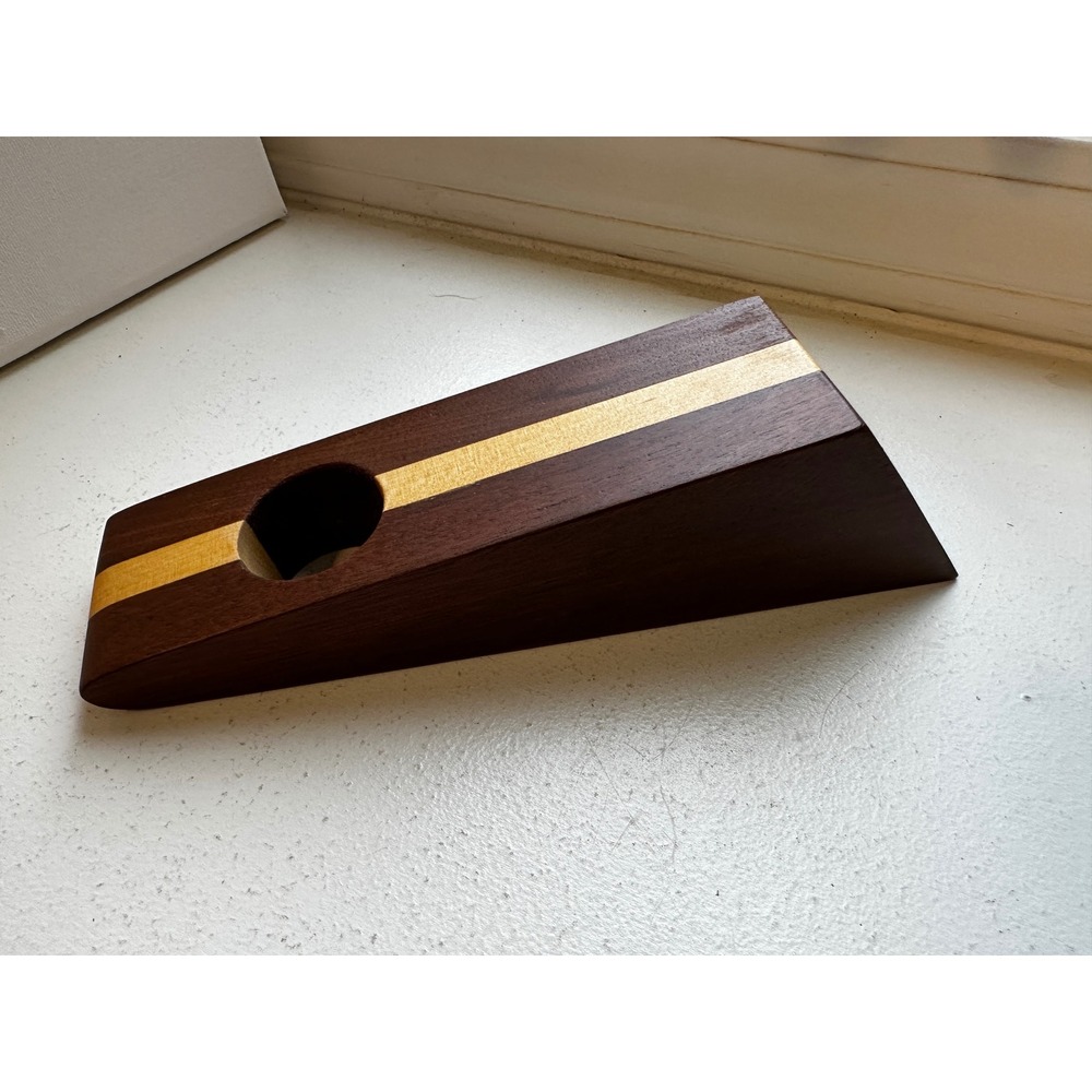 Handmade Wooden Balancing Wine Bottle Holder Two Tone Gravity Stand Dark Wood